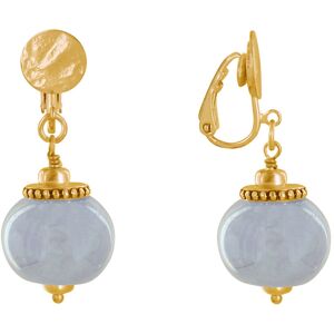 LES POULETTES BIJOUX Boucles d'Oreilles Clip Metal Dore et Grosses Perles en Ceramique