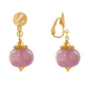 LES POULETTES BIJOUX Boucles d'Oreilles Clip Metal Dore et Grosses Perles en Ceramique - Rose
