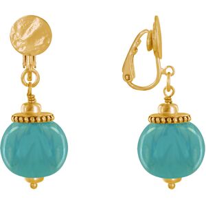 LES POULETTES BIJOUX Boucles d'Oreilles Clip Metal Dore et Grosses Perles en Ceramique - Vert