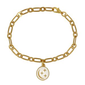 LES POULETTES BIJOUX Bracelet Laiton Doré Breloque Ronde Lune et Etoiles Emaillée