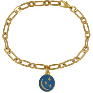 LES POULETTES BIJOUX Bracelet Laiton Dore Breloque Ronde Lune et Etoiles Emaillee - Bleu Navy