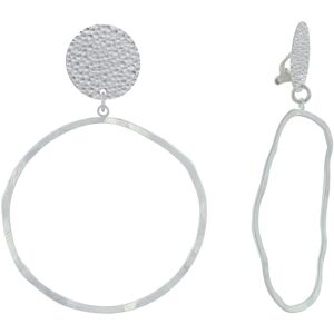 LES POULETTES BIJOUX Boucles d'Oreilles Clip Laiton Mat Pastille Martelee et Anneau Vague - Gris argent