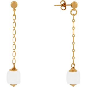 LES POULETTES BIJOUX Boucles d'Oreilles Chainette Laiton Dore et Cube en Ceramique - Blanc