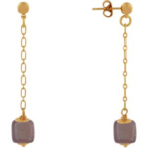 LES POULETTES BIJOUX Boucles d'Oreilles Chainette Laiton Dore et Cube en Ceramique - Marron fonce