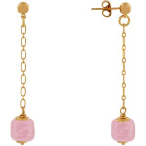 LES POULETTES BIJOUX Boucles d'Oreilles Chainette Laiton Dore et Cube en Ceramique - Rose