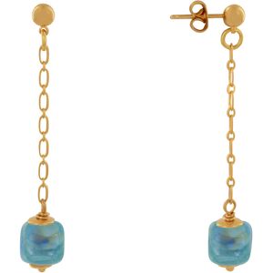 LES POULETTES BIJOUX Boucles d'Oreilles Chainette Laiton Dore et Cube en Ceramique - Bleu Vert