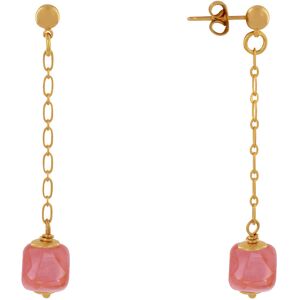 LES POULETTES BIJOUX Boucles d'Oreilles Chainette Laiton Dore et Cube en Ceramique - Rouge Clair