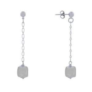 LES POULETTES BIJOUX Boucles d'Oreilles Chainette Laiton Argente et Cube en Ceramique - Gris