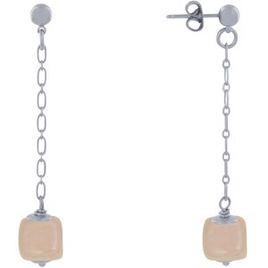 LES POULETTES BIJOUX Boucles d'Oreilles Chainette Laiton Argente et Cube en Ceramique - Beige