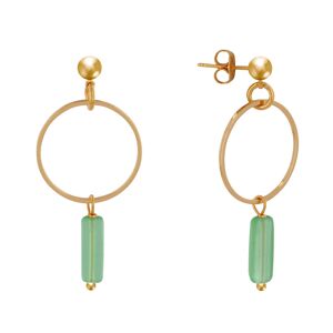 LES POULETTES BIJOUX Boucles d'Oreilles Plaqué Or Cercle et Perle Rectangulaire - Vert