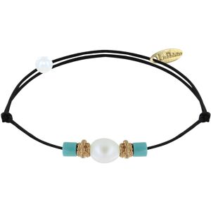 LES POULETTES BIJOUX Bracelet Lien Perle de Culture Blanche Perles Plaque Or et de Turquoise