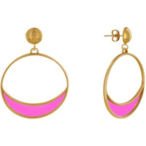 LES POULETTES BIJOUX Boucles d'Oreilles Clous Metal Dore Cercle et Croissant de Lune Translucide Colore - Fuchsia