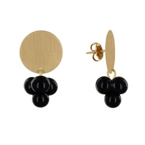 LES POULETTES BIJOUX Boucles d'Oreilles Pastille en Laiton et Bouquet de Perles de Verre - Noir