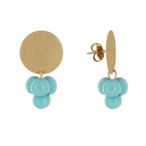 LES POULETTES BIJOUX Boucles d'Oreilles Pastille en Laiton et Bouquet de Perles de Verre - Turquoise
