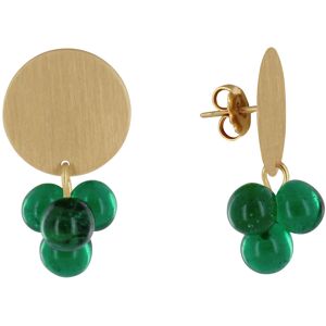 LES POULETTES BIJOUX Boucles d'Oreilles Pastille en Laiton et Bouquet de Perles de Verre - Vert