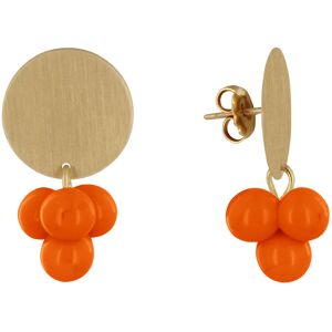 LES POULETTES BIJOUX Boucles d'Oreilles Pastille en Laiton et Bouquet de Perles de Verre - Orange