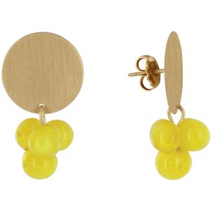 LES POULETTES BIJOUX Boucles d'Oreilles Pastille en Laiton et Bouquet de Perles de Verre - Jaune