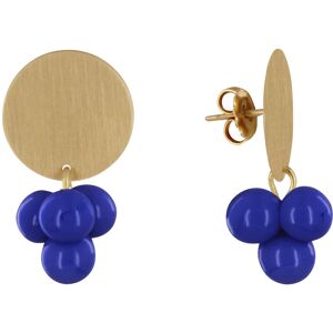 LES POULETTES BIJOUX Boucles d'Oreilles Pastille en Laiton et Bouquet de Perles de Verre - Bleu Navy