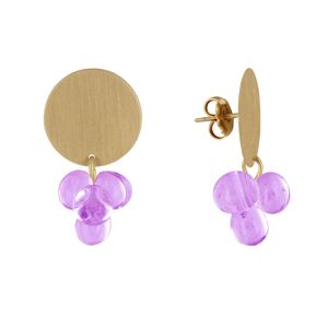 LES POULETTES BIJOUX Boucles d'Oreilles Pastille en Laiton et Bouquet de Perles de Verre - Violet clair
