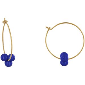 LES POULETTES BIJOUX Boucles d'Oreilles Creoles Laiton Fermee et Bouquet de Perles de Verre - Bleu Navy