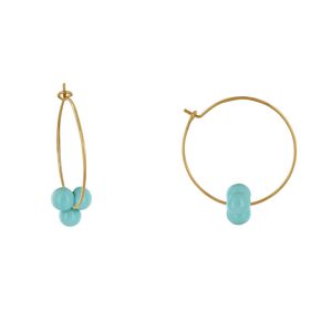 LES POULETTES BIJOUX Boucles d'Oreilles Creoles Laiton Fermee et Bouquet de Perles de Verre - Turquoise