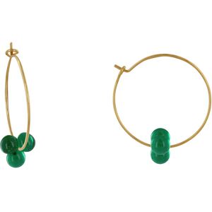 LES POULETTES BIJOUX Boucles d'Oreilles Creoles Laiton Fermee et Bouquet de Perles de Verre - Vert