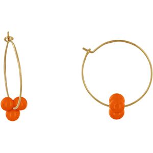 LES POULETTES BIJOUX Boucles d'Oreilles Creoles Laiton Fermee et Bouquet de Perles de Verre - Orange