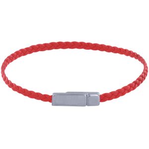 LES POULETTES BIJOUX Bracelet Femme Tresse Plate en Cuir Mat Femoir Aimante Metal Argente - Rouge