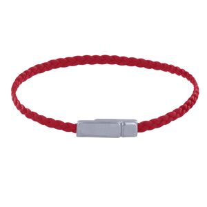 LES POULETTES BIJOUX Bracelet Femme Tresse Plate en Cuir Mat Femoir Aimante Metal Argente - Rouge Fonce