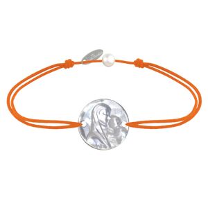 LES POULETTES BIJOUX Bracelet Lien Medaille de Nacre Ronde Vierge a l'Enfant - Orange