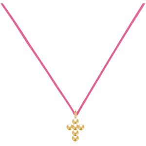 LES POULETTES BIJOUX Collier Lien Plaque Or Petite Croix de Billes - Fuchsia