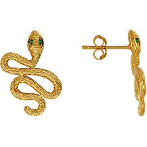 LES POULETTES BIJOUX Boucles d'Oreilles Plaque Or Serpent aux Yeux Verts