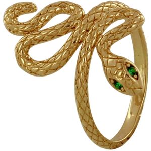 LES POULETTES BIJOUX Bague Plaque Or Serpent aux Yeux Verts