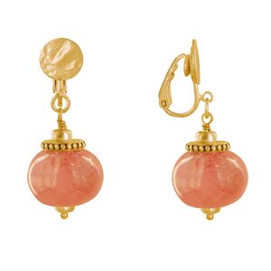 LES POULETTES BIJOUX Boucles d'Oreilles Clip Metal Dore et Grosses Perles en Ceramique - Orange