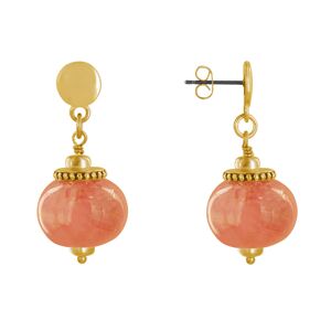 LES POULETTES BIJOUX Boucles d'Oreilles Clous Metal Dore et Grosses Perles en Ceramique - Orange