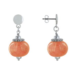 LES POULETTES BIJOUX Boucles d'Oreilles Clous Metal Argente et Grosses Perles en Ceramique - Orange
