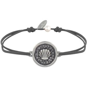 LES POULETTES BIJOUX Bracelet Lien Médaille Ronde Laiton Argenté Coquillage - Gris