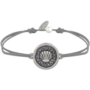 LES POULETTES BIJOUX Bracelet Lien Médaille Ronde Laiton Argenté Coquillage - Gris clair