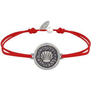 LES POULETTES BIJOUX Bracelet Lien Médaille Ronde Laiton Argenté Coquillage - Rouge