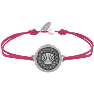 LES POULETTES BIJOUX Bracelet Lien Medaille Ronde Laiton Argente Coquillage - Fuchsia