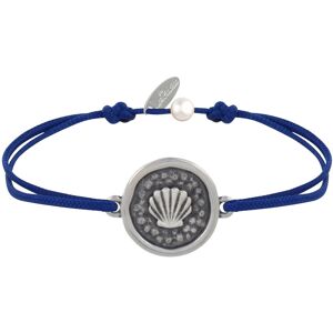 Bracelet Lien Médaille Ronde Laiton Argenté Coquillage - Bleu Navy