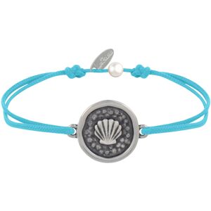 LES POULETTES BIJOUX Bracelet Lien Medaille Ronde Laiton Argente Coquillage - Turquoise