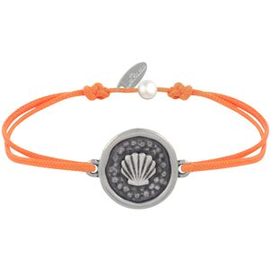 LES POULETTES BIJOUX Bracelet Lien Médaille Ronde Laiton Argenté Coquillage - Orange