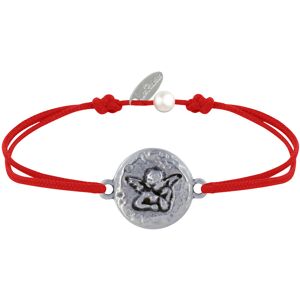 LES POULETTES BIJOUX Bracelet Lien Medaille Ronde Martelee Laiton Argente Ange Raphael - Rouge