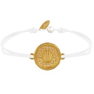 LES POULETTES BIJOUX Bracelet Lien Médaille Ronde Laiton Doré Coquillage - Blanc