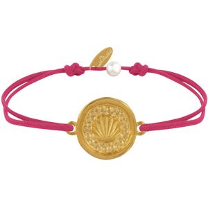 LES POULETTES BIJOUX Bracelet Lien Medaille Ronde Laiton Dore Coquillage - Fuchsia