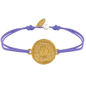 LES POULETTES BIJOUX Bracelet Lien Médaille Ronde Laiton Doré Coquillage - Violet