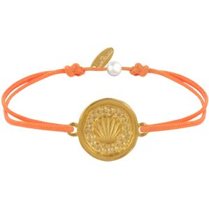 LES POULETTES BIJOUX Bracelet Lien Medaille Ronde Laiton Dore Coquillage - Orange