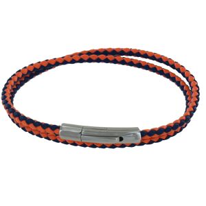 LES POULETTES BIJOUX Bracelet Homme Double Tour Bicolore Cuir Tresse Rond pour Poignet 19cm - Orange