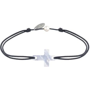 LES POULETTES BIJOUX Bracelet Lien Petite Croix en Nacre - Gris